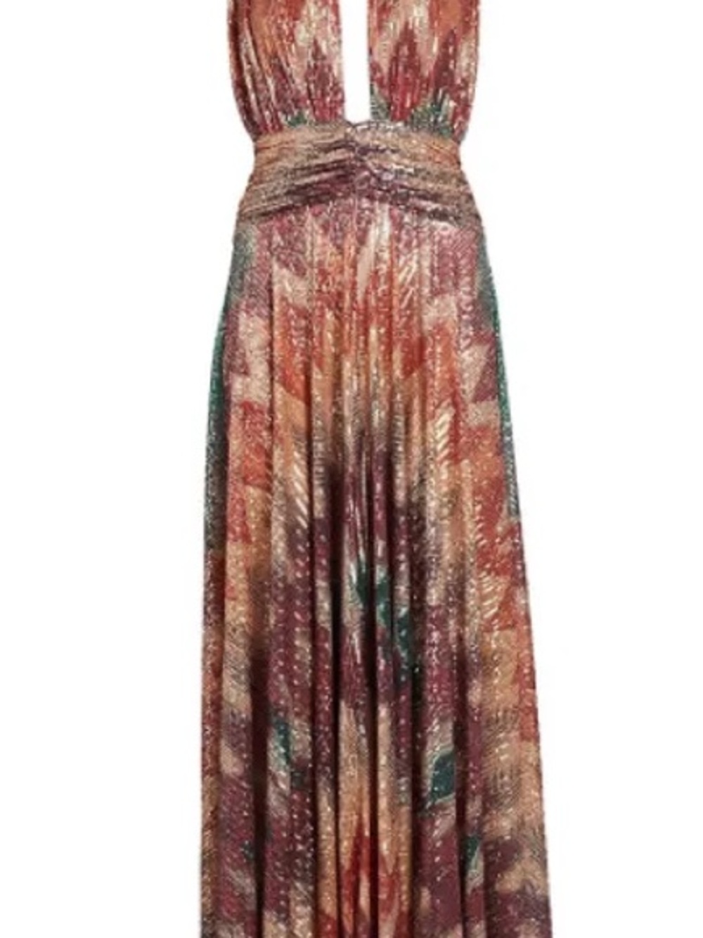 Ramy Brook Reyna Rust and Gold Plunging Halter Zigzag Maxi Dress - Picture 3 of 7